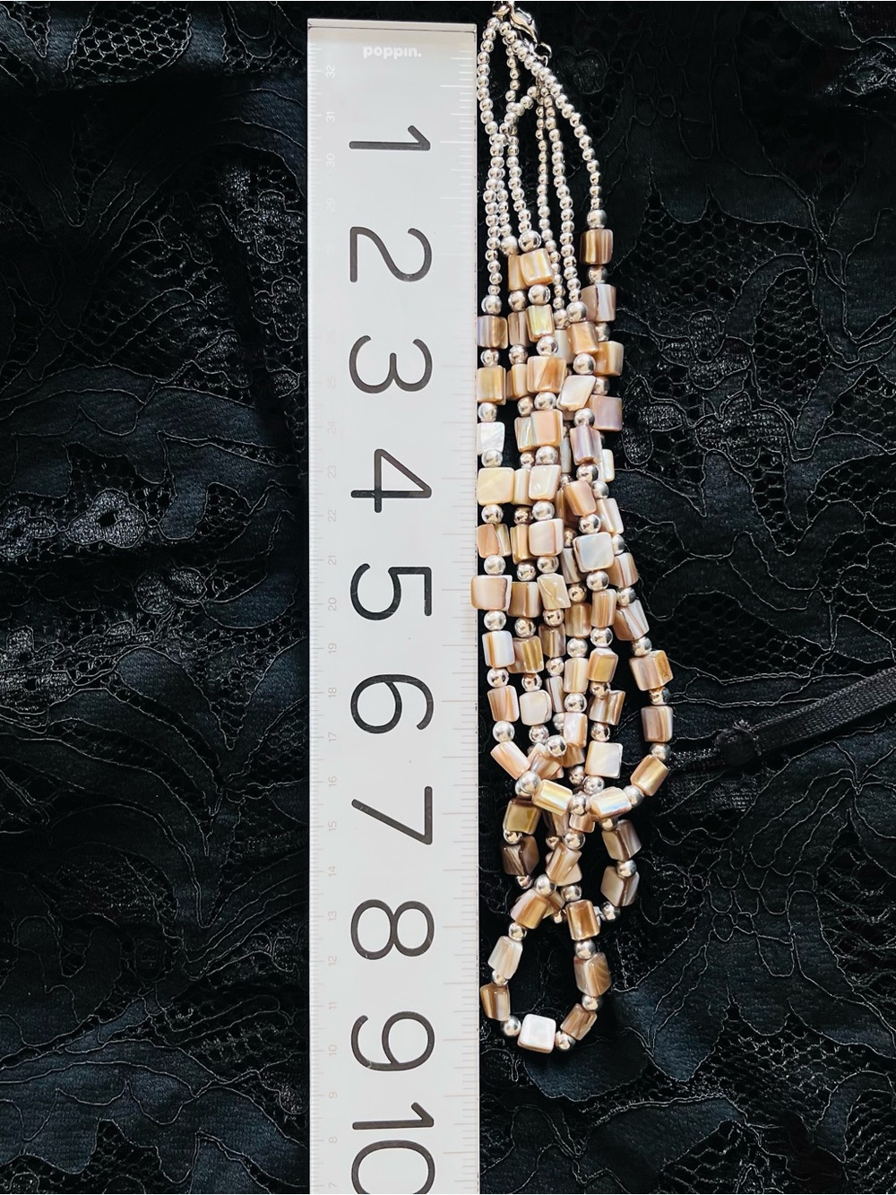 Abalone and silver tone multi-strand choker necklace - Picture 9 of 9